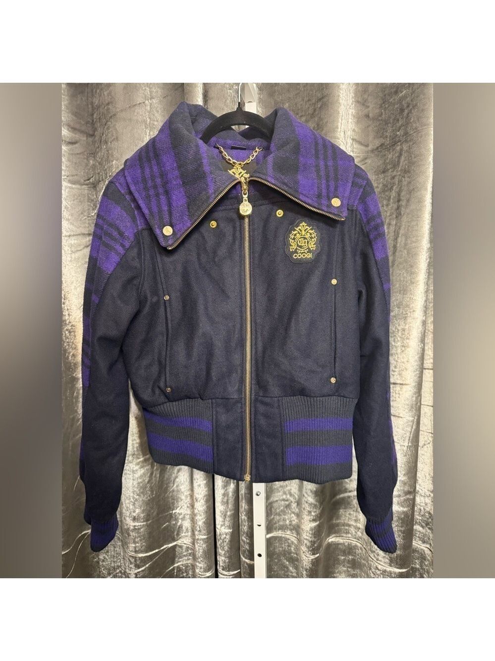 Vintage Coogi Black and Purple plaid Jacket Size Large